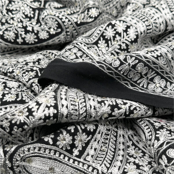 Black Embroidered Wool Stole